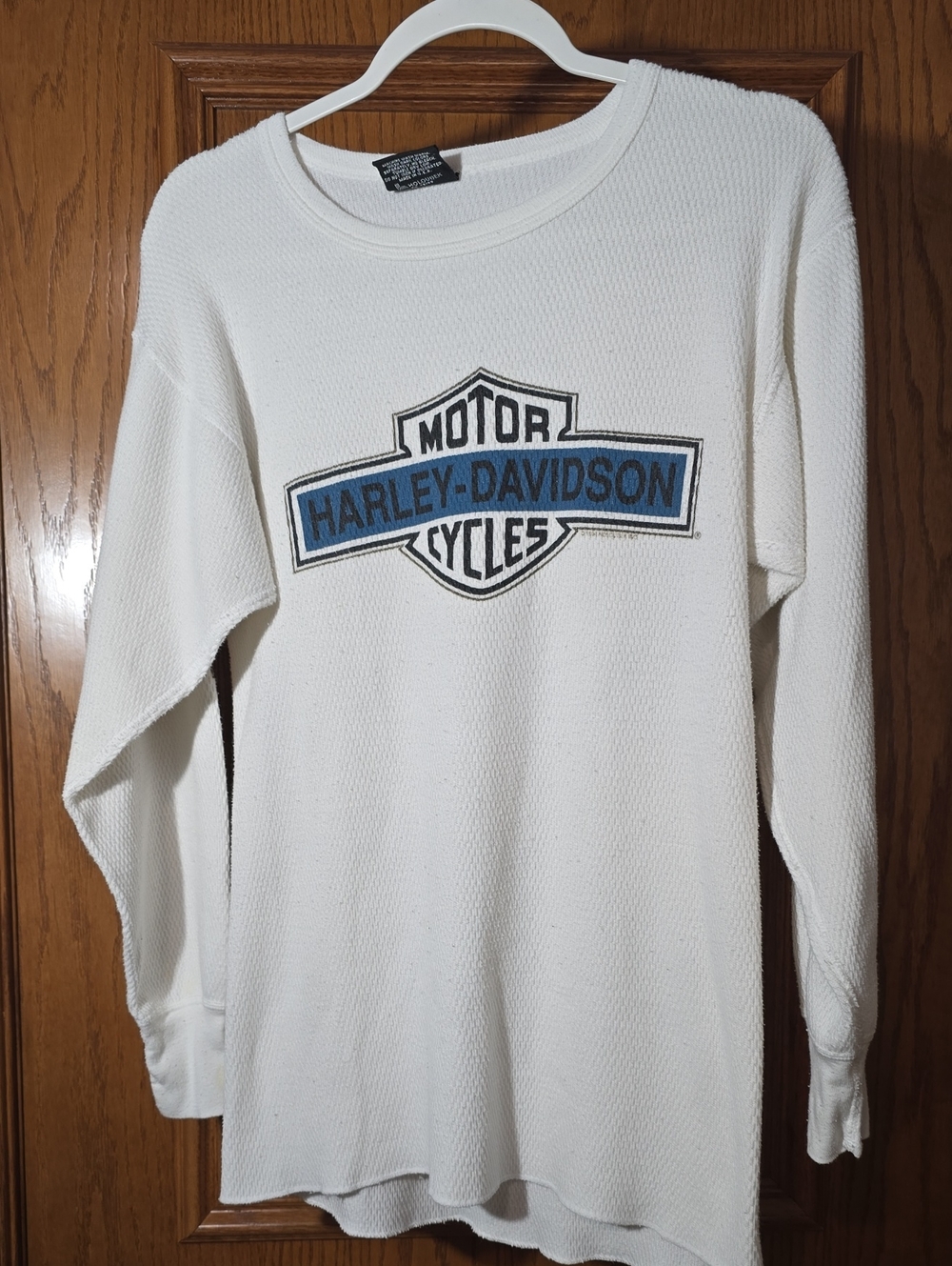 Harley-Davidson White Long Sleeve Thermal Shirt with Blue Logo